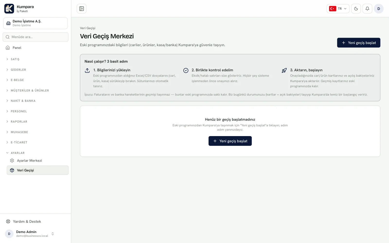 Veri geçiş merkezi: üç adımda mevcut programdan aktarım